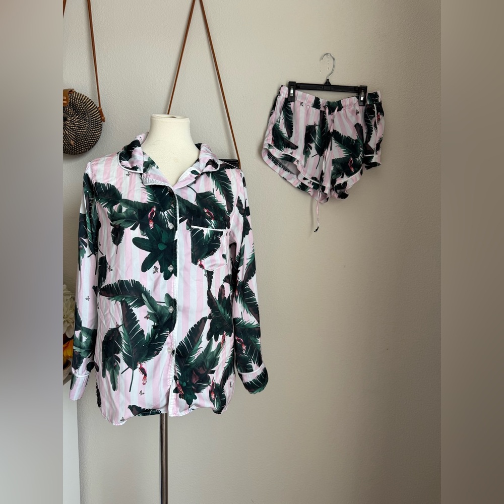 Plush Pink Stripe Jungle Pajama Short Set, Size Small